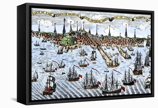 British Warships in Boston Harbor, 1774, an Attempt to Control the Angry Colonists in Massachusetts-null-Framed Premier Image Canvas