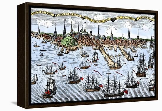 British Warships in Boston Harbor, 1774, an Attempt to Control the Angry Colonists in Massachusetts-null-Framed Premier Image Canvas