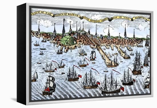 British Warships in Boston Harbor, 1774, an Attempt to Control the Angry Colonists in Massachusetts-null-Framed Premier Image Canvas