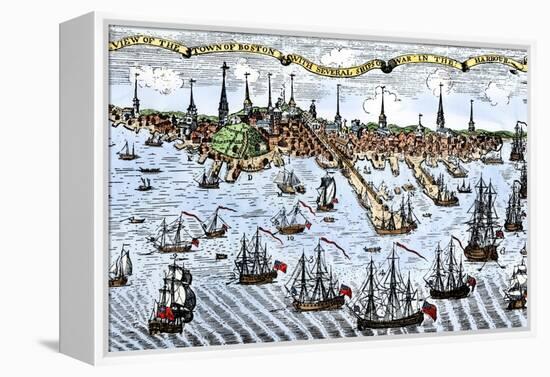 British Warships in Boston Harbor, 1774, an Attempt to Control the Angry Colonists in Massachusetts-null-Framed Premier Image Canvas