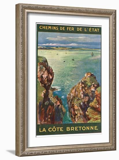 Brittany, France - Panoramic View of the Sea from Rocky Coast, State Railways Postcard, c.1920-Lantern Press-Framed Art Print