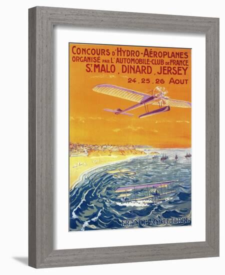 Brittany, France - View of Float Planes in Air and Water Poster-Lantern Press-Framed Art Print