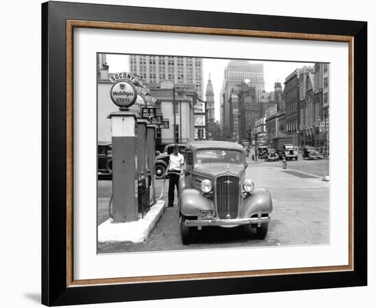 Broad and Pine, Gas Station Looking North, Philadelphia, Pennsylvania-null-Framed Photo