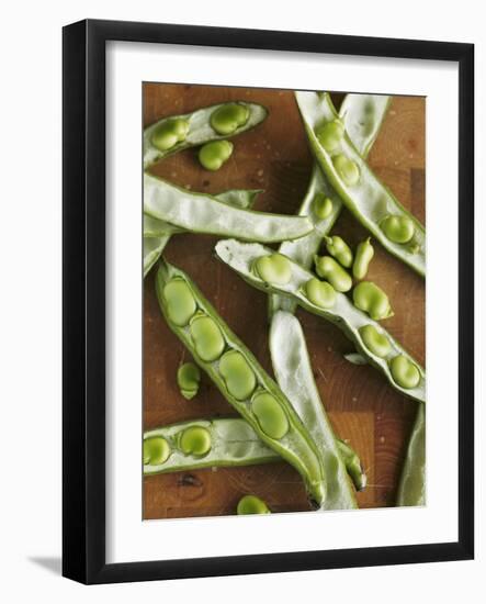 Broad Beans and Pods on a Wooden Surface-Petr Gross-Framed Photographic Print