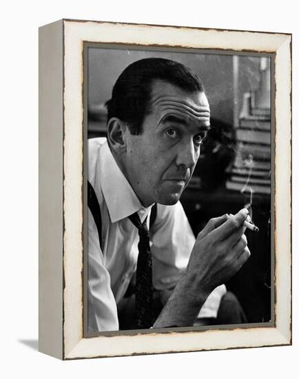 Broadcast Journalist Edward R. Murrow Smoking Cigarette-Lisa Larsen-Framed Premier Image Canvas