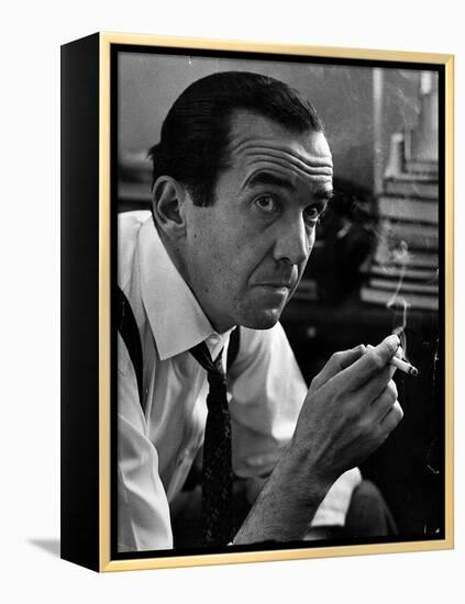 Broadcast Journalist Edward R. Murrow Smoking Cigarette-Lisa Larsen-Framed Premier Image Canvas