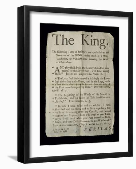 Broadsheet Discussing the Madness of King George Iii, 1788-English School-Framed Giclee Print