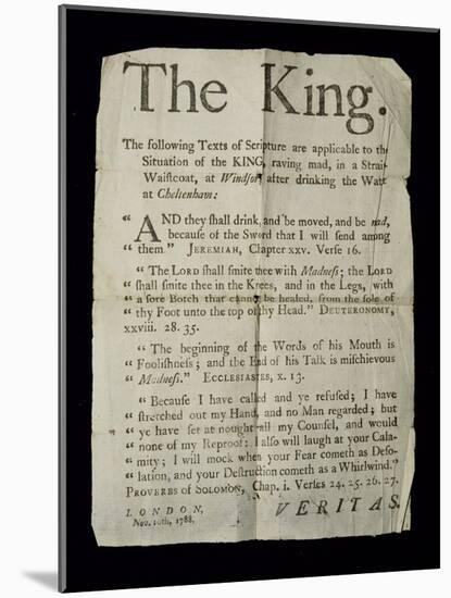 Broadsheet Discussing the Madness of King George Iii, 1788-English School-Mounted Giclee Print