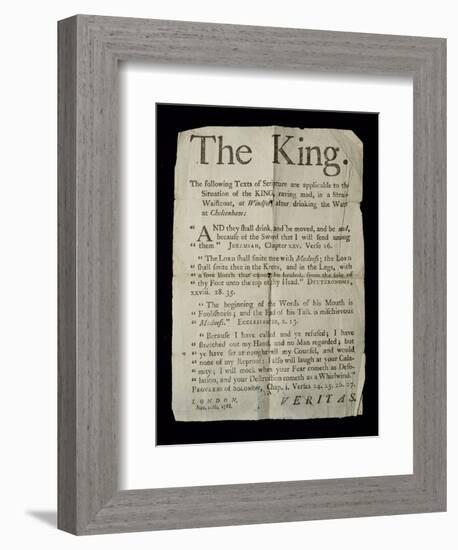 Broadsheet Discussing the Madness of King George Iii, 1788-English School-Framed Giclee Print