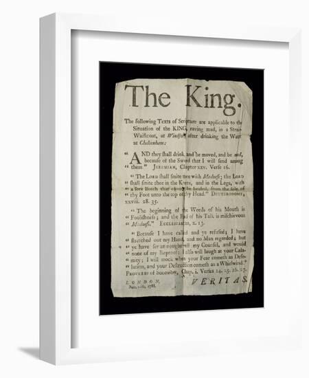 Broadsheet Discussing the Madness of King George Iii, 1788-English School-Framed Giclee Print