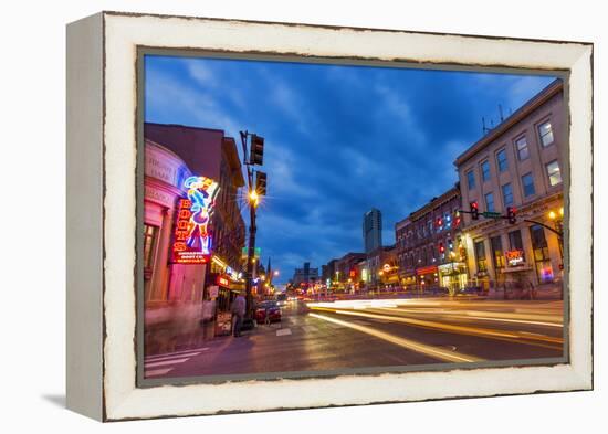Broadway Street at Dusk in Downtown Nashville, Tennessee, USA-Chuck Haney-Framed Premier Image Canvas