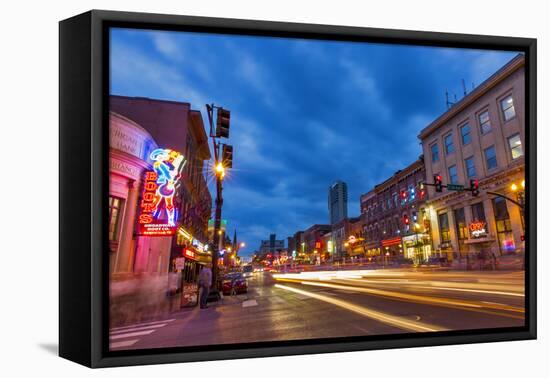 Broadway Street at Dusk in Downtown Nashville, Tennessee, USA-Chuck Haney-Framed Premier Image Canvas