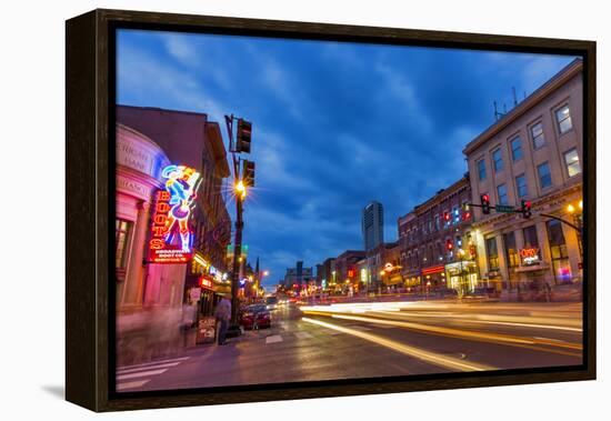 Broadway Street at Dusk in Downtown Nashville, Tennessee, USA-Chuck Haney-Framed Premier Image Canvas