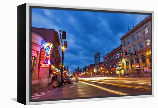 Broadway Street at Dusk in Downtown Nashville, Tennessee, USA-Chuck Haney-Framed Premier Image Canvas