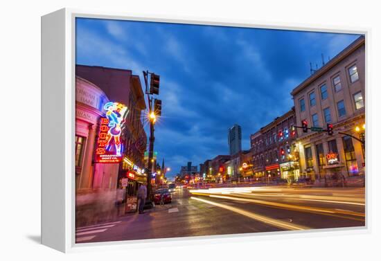 Broadway Street at Dusk in Downtown Nashville, Tennessee, USA-Chuck Haney-Framed Premier Image Canvas