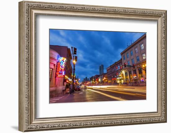 Broadway Street at Dusk in Downtown Nashville, Tennessee, USA-Chuck Haney-Framed Photographic Print