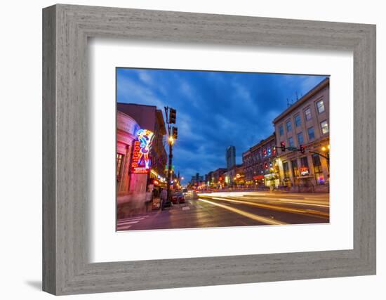 Broadway Street at Dusk in Downtown Nashville, Tennessee, USA-Chuck Haney-Framed Photographic Print