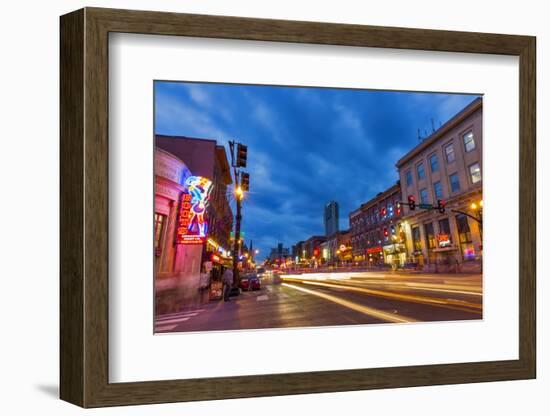 Broadway Street at Dusk in Downtown Nashville, Tennessee, USA-Chuck Haney-Framed Photographic Print