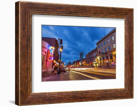 Broadway Street at Dusk in Downtown Nashville, Tennessee, USA-Chuck Haney-Framed Photographic Print