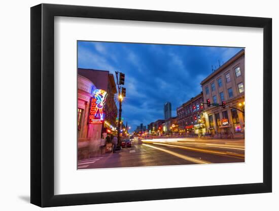 Broadway Street at Dusk in Downtown Nashville, Tennessee, USA-Chuck Haney-Framed Photographic Print
