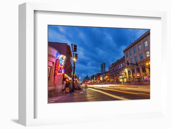 Broadway Street at Dusk in Downtown Nashville, Tennessee, USA-Chuck Haney-Framed Photographic Print