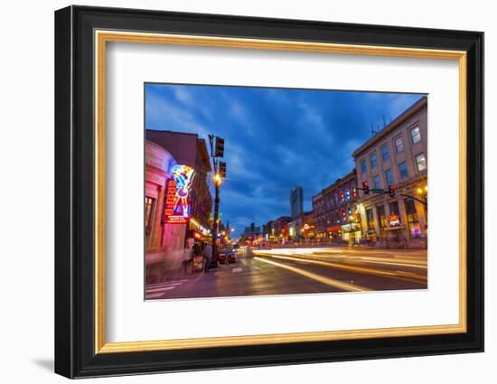 Broadway Street at Dusk in Downtown Nashville, Tennessee, USA-Chuck Haney-Framed Photographic Print