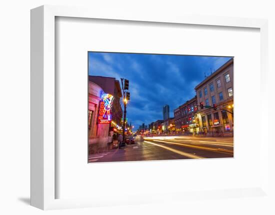 Broadway Street at Dusk in Downtown Nashville, Tennessee, USA-Chuck Haney-Framed Photographic Print