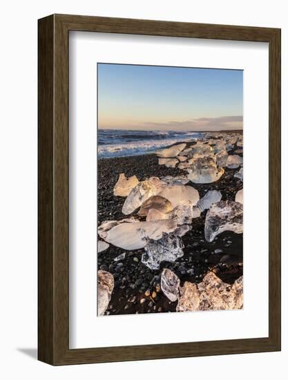 Broken Ice from Washed Upiicebergs on Jokulsarlon Black Beach at Sunrise-Neale Clark-Framed Photographic Print