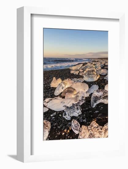 Broken Ice from Washed Upiicebergs on Jokulsarlon Black Beach at Sunrise-Neale Clark-Framed Photographic Print