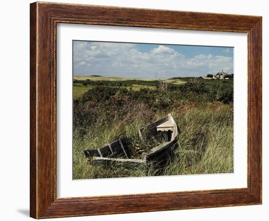 Broken Old Rowboat Cushioned in Tall Wild Grass, with a View of a House in Distance-Alfred Eisenstaedt-Framed Photographic Print