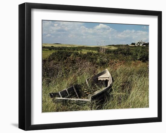 Broken Old Rowboat Cushioned in Tall Wild Grass, with a View of a House in Distance-Alfred Eisenstaedt-Framed Photographic Print