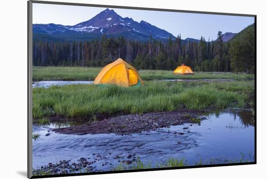Broken Top Mountain and Camping Tent, Sparks Lake, Three Sisters Wilderness, Eastern Oregon, USA-Stuart Westmorland-Mounted Photographic Print