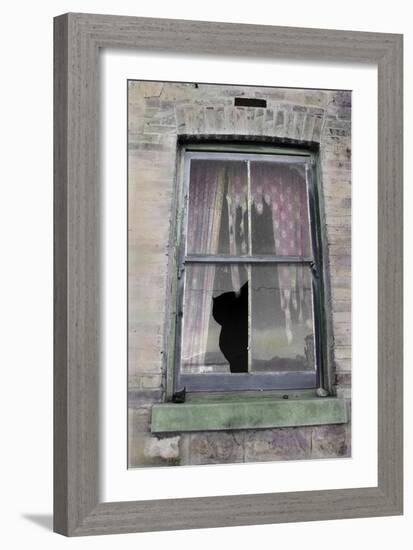 Broken Window with Tattered Curtains-Nora Hernandez-Framed Giclee Print