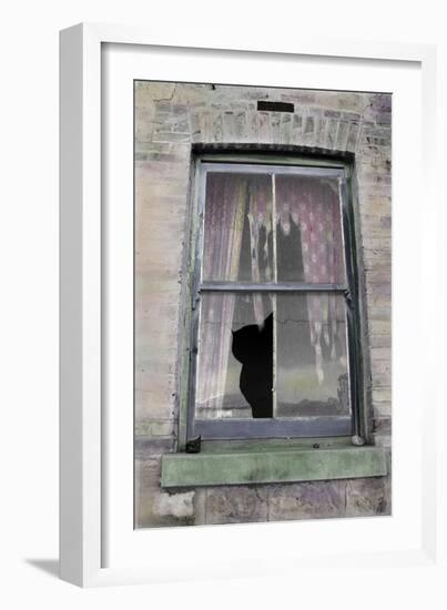 Broken Window with Tattered Curtains-Nora Hernandez-Framed Giclee Print