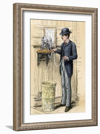 Broker Reading the Stock Ticker at the New York Stock Exchange, 1880s-null-Framed Giclee Print