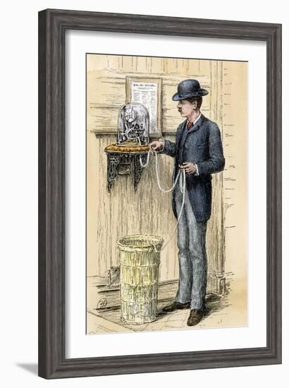 Broker Reading the Stock Ticker at the New York Stock Exchange, 1880s-null-Framed Giclee Print