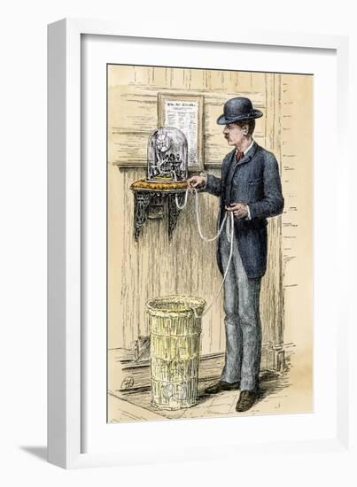 Broker Reading the Stock Ticker at the New York Stock Exchange, 1880s-null-Framed Giclee Print