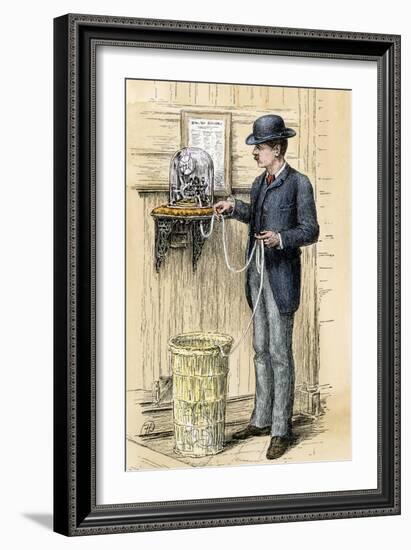 Broker Reading the Stock Ticker at the New York Stock Exchange, 1880s-null-Framed Giclee Print