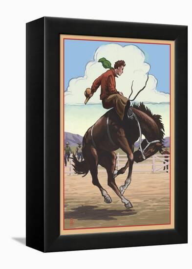 Bronco Bucking-Lantern Press-Framed Stretched Canvas