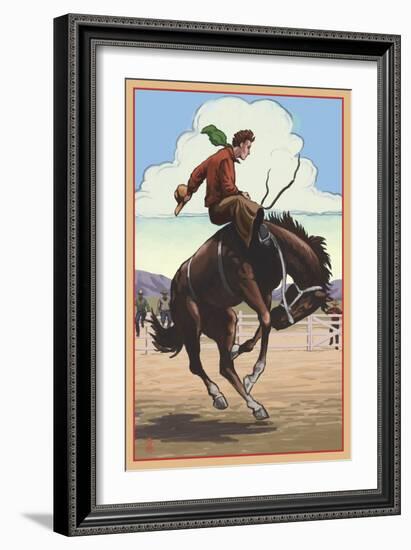 Bronco Bucking-Lantern Press-Framed Premium Giclee Print