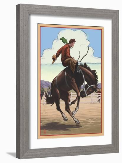 Bronco Bucking-Lantern Press-Framed Art Print