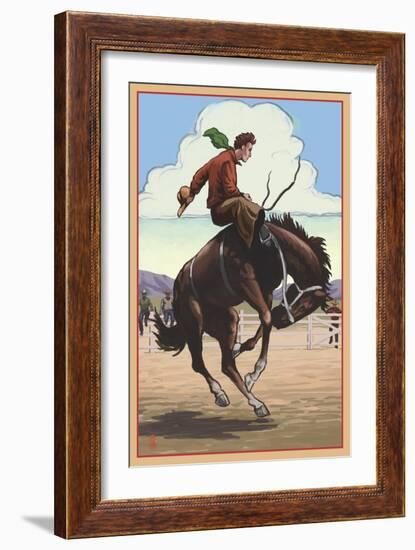 Bronco Bucking-Lantern Press-Framed Art Print