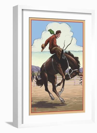 Bronco Bucking-Lantern Press-Framed Art Print