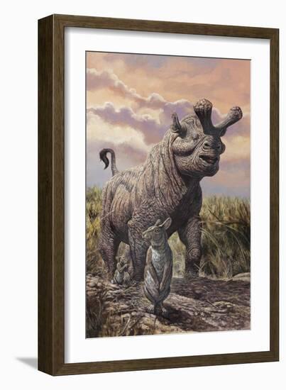 Brontops and Palaeolagus Rabbit of the Early Miocene Epoch-null-Framed Art Print