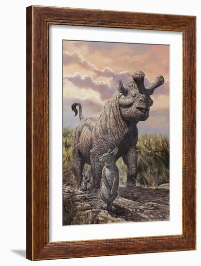 Brontops and Palaeolagus Rabbit of the Early Miocene Epoch-null-Framed Art Print