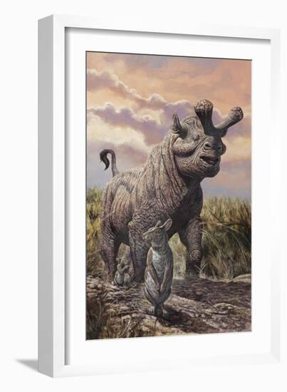 Brontops and Palaeolagus Rabbit of the Early Miocene Epoch-null-Framed Art Print