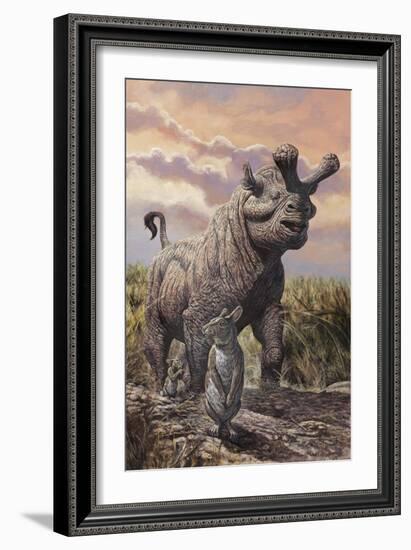 Brontops and Palaeolagus Rabbit of the Early Miocene Epoch-null-Framed Art Print