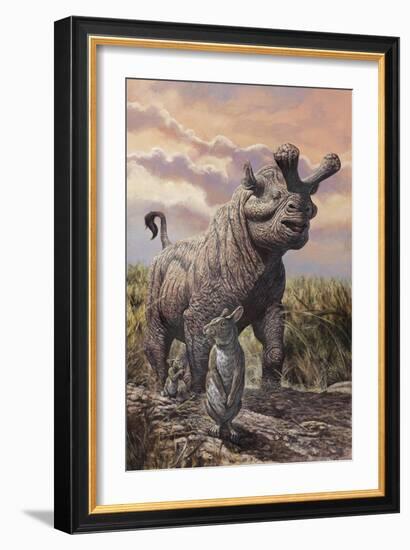 Brontops and Palaeolagus Rabbit of the Early Miocene Epoch-null-Framed Art Print