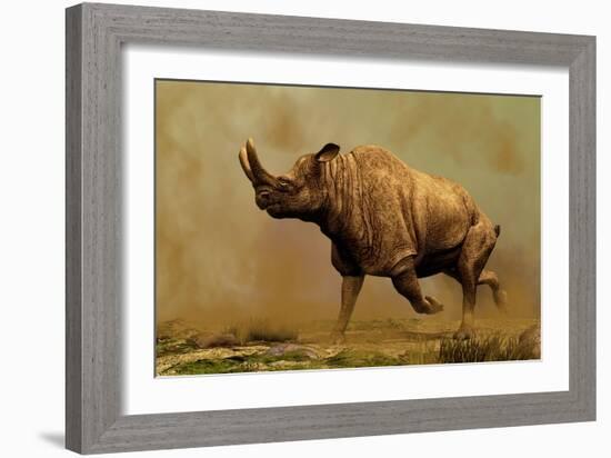 Brontotherium, a Family of Extinct Mammals-null-Framed Art Print