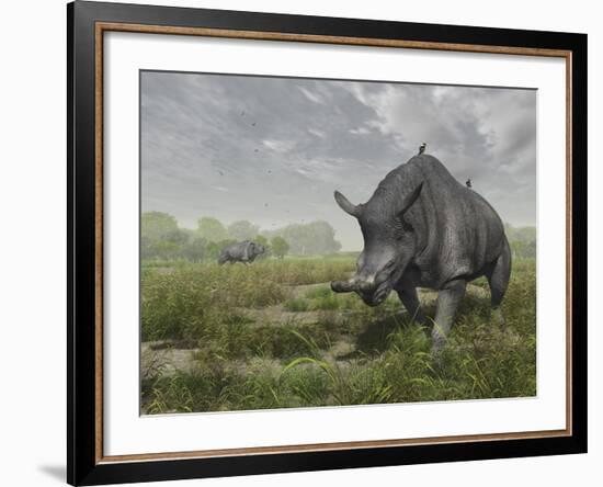 Brontotherium Wander the Lush Late Eocene Landscape-Stocktrek Images-Framed Photographic Print